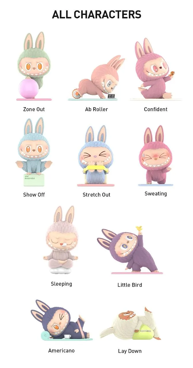 POP MART Labubu – Lazy Yoga Series Blind Box Flocked Edition 100