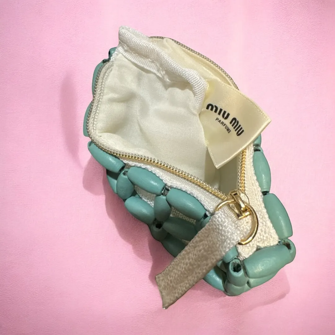 Miu Miu Parfum Wood Beaded Zipper Pouch in Teal GWP/VIP ($35) from