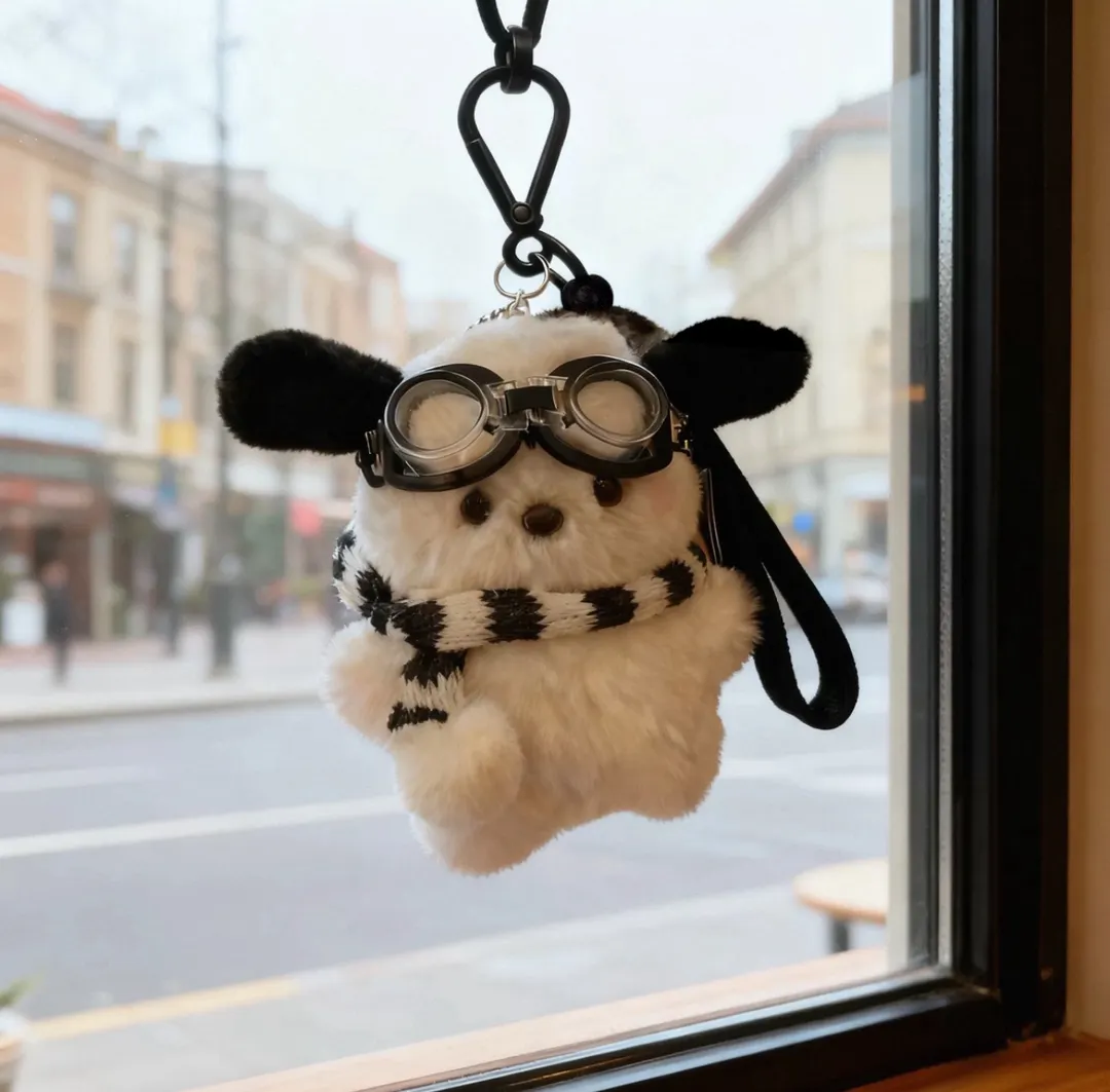 Cute White Dog Plush Keychain - Pilot Stuffed Animal Toy with