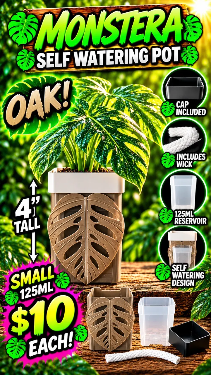 Self Watering Pot! Monstera Leaf Small. Oak ($10) from @RootedForYou